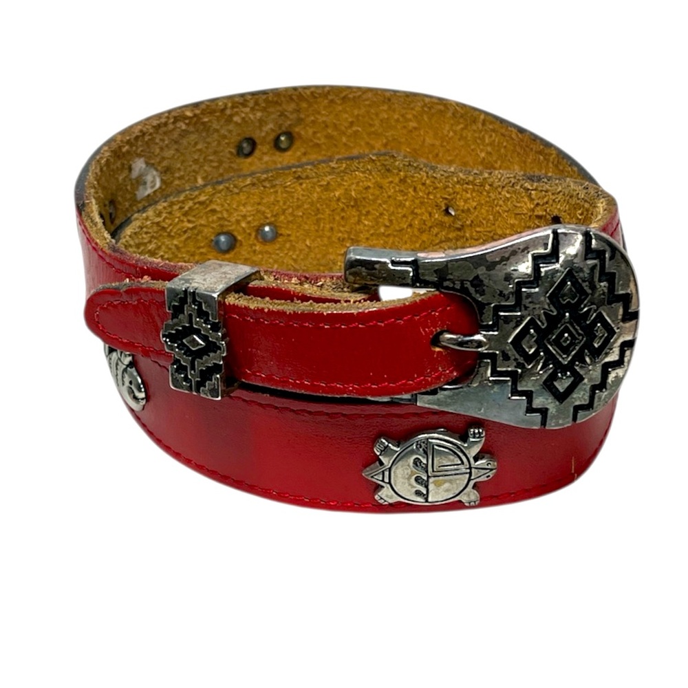 Red Leather Bracelet with Silver Accents